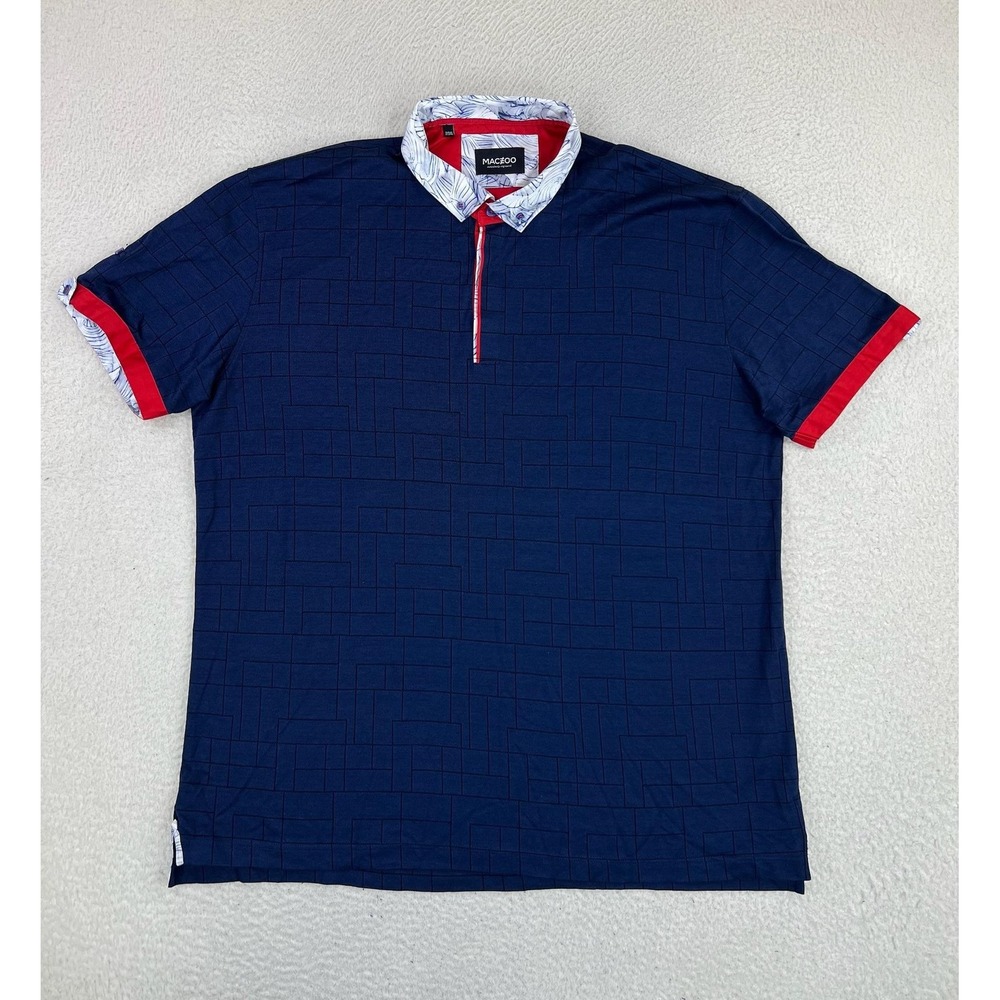 Maceoo Polo Shirt Mens 3XL 7 Blue Mozartblocks Geometric Zip Cotton 201901020011